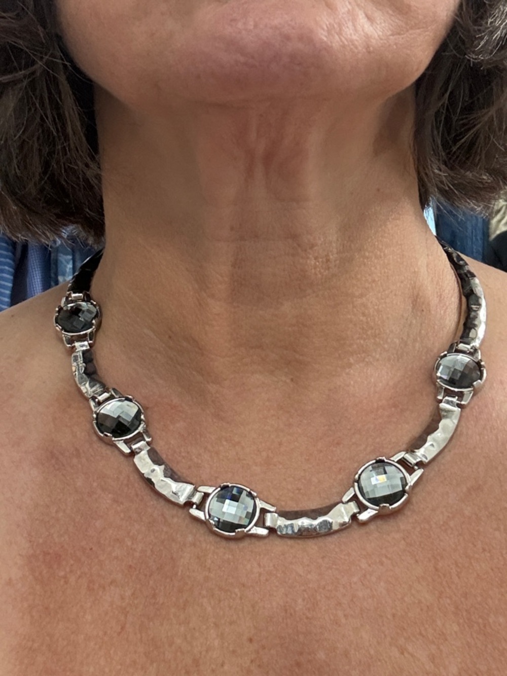 Silver look Black Hematite Station Necklace - Cookie Lee